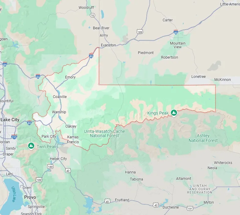 Map of Summit County, Utah, pest control service area for Bliss Pest Services