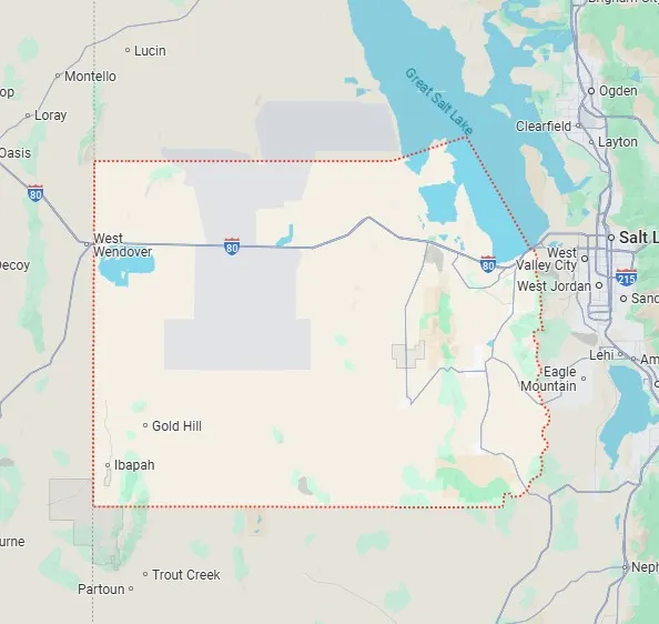 Map of Tooele County, Utah, pest control service area for Bliss Pest Services