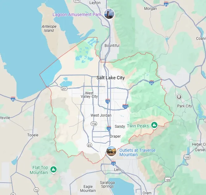 Map of Salt Lake County, Utah, Bliss Pest Services pest control service area