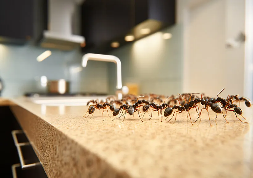 Ants swarming a kitchen countertop, ant control tips for Salt Lake City homes
